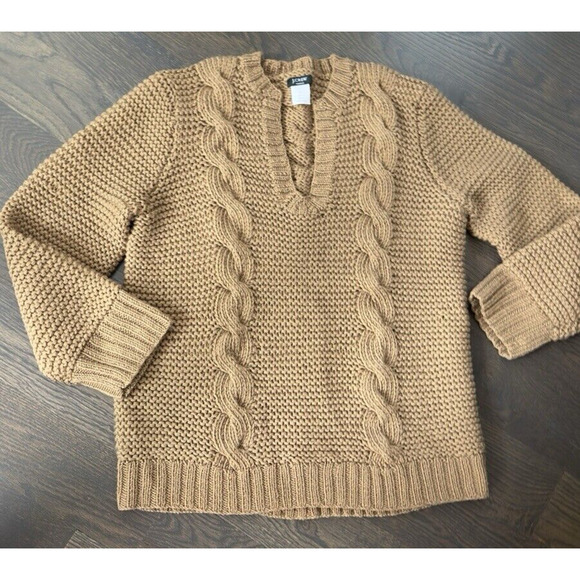 J Crew Hand Knit Chunky Cable-knit Pullover Sweater Toffie Brown ~ M-L - Picture 1 of 5